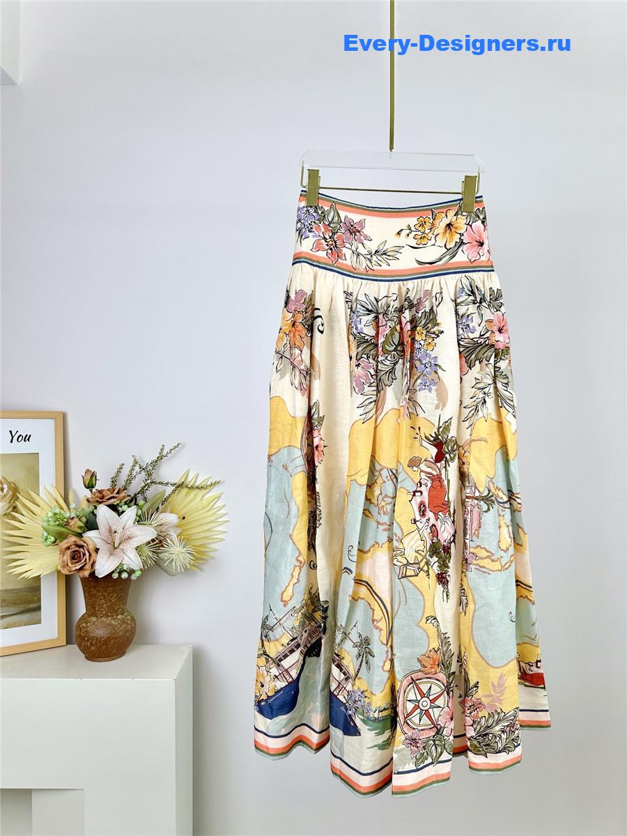 Zimm Printed Linen Maxi Skirt