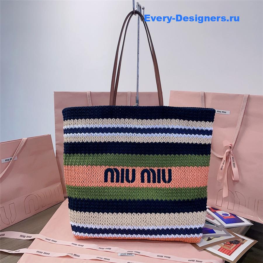 Miu Miu Blue Striped Crochet Tote
