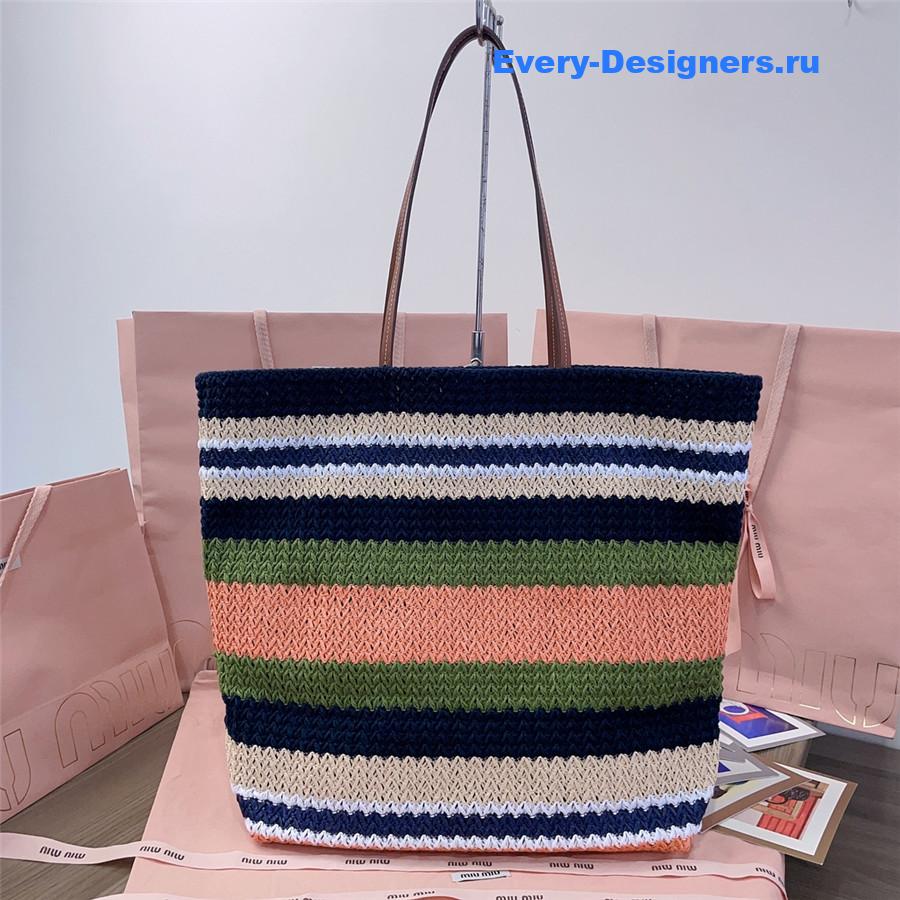 Miu Miu Blue Striped Crochet Tote