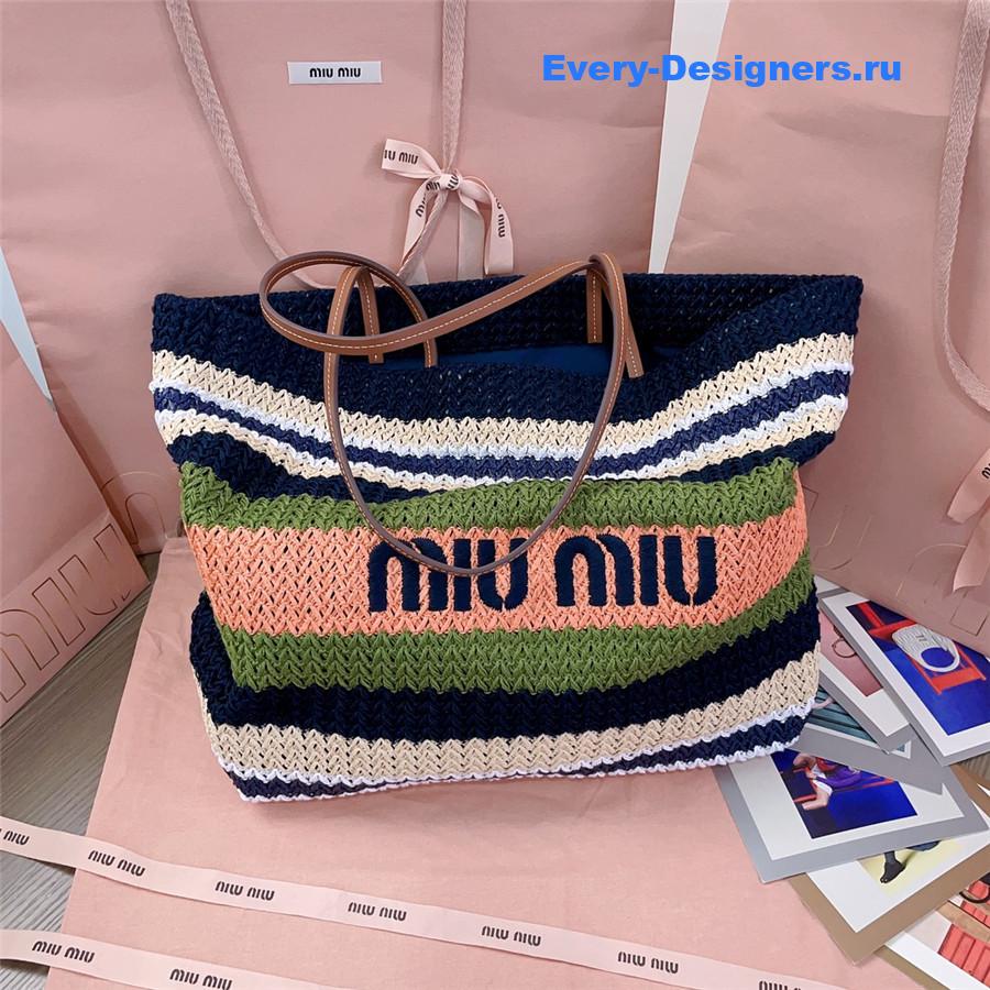 Miu Miu Blue Striped Crochet Tote