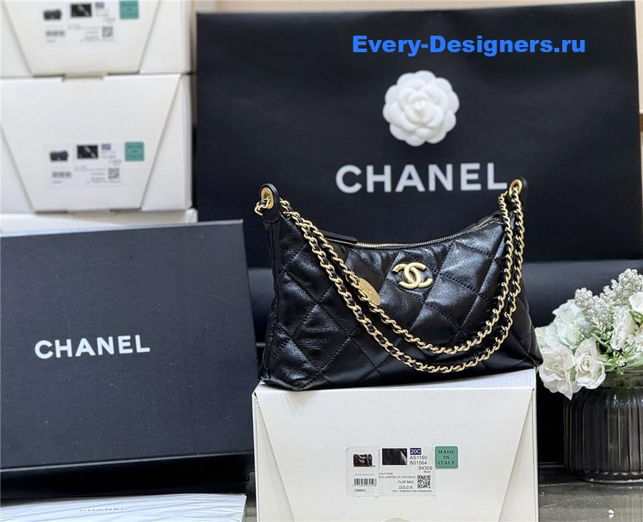 Ch**el black calfskin chain hobo