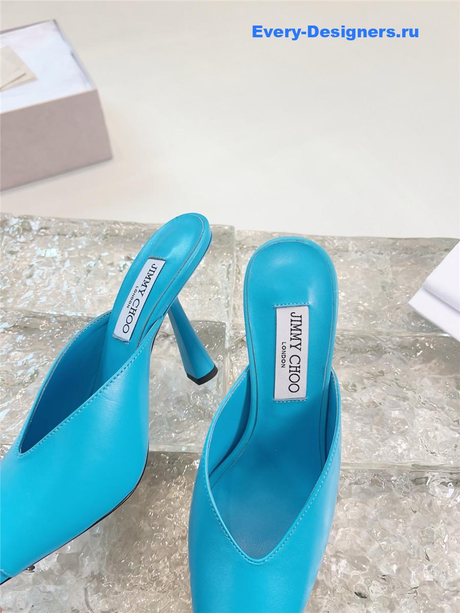 J1m*y Ch00 maryanne 100mm peep-toe mules in peacock