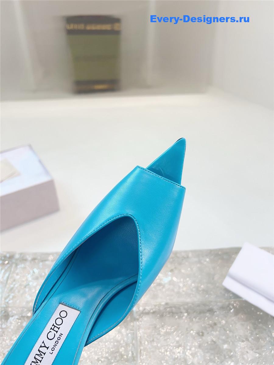 J1m*y Ch00 maryanne 100mm peep-toe mules in peacock