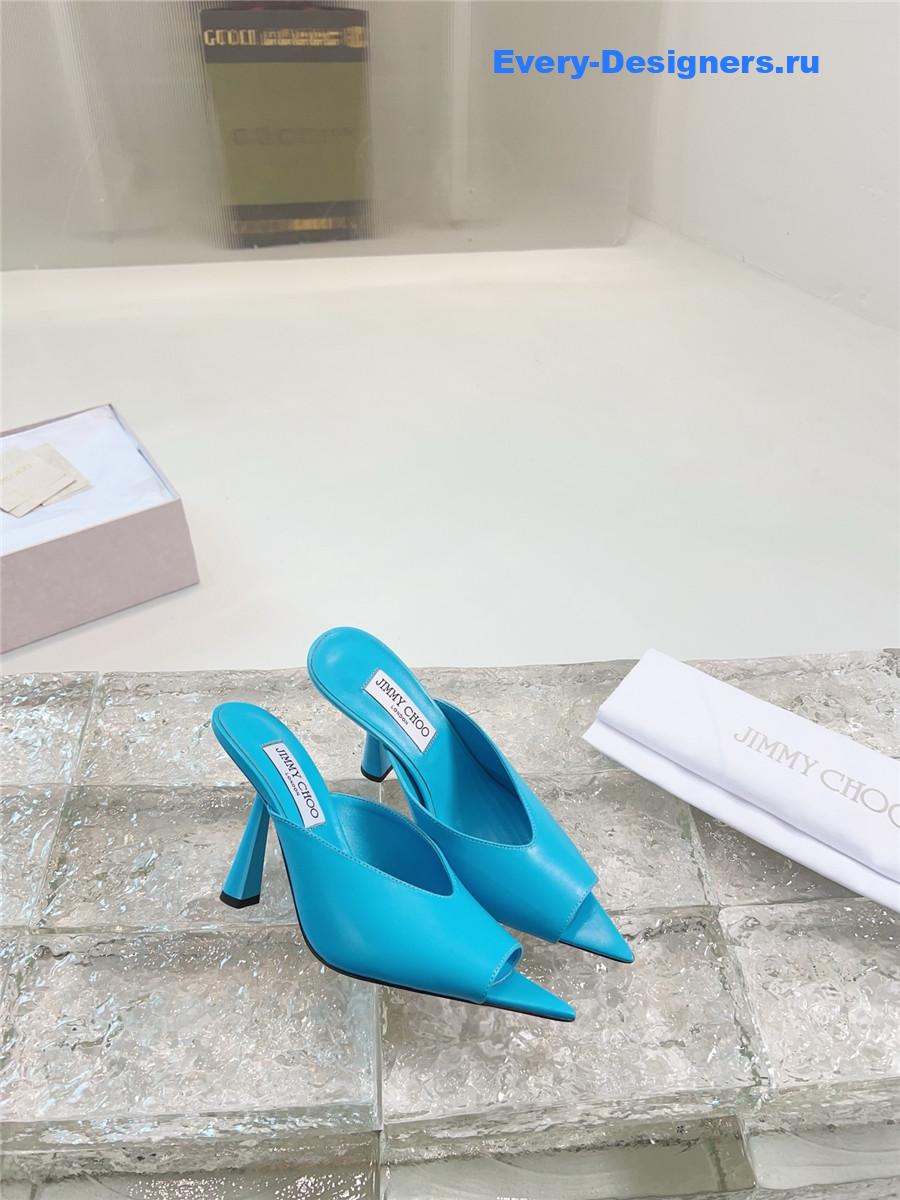 J1m*y Ch00 maryanne 100mm peep-toe mules in peacock