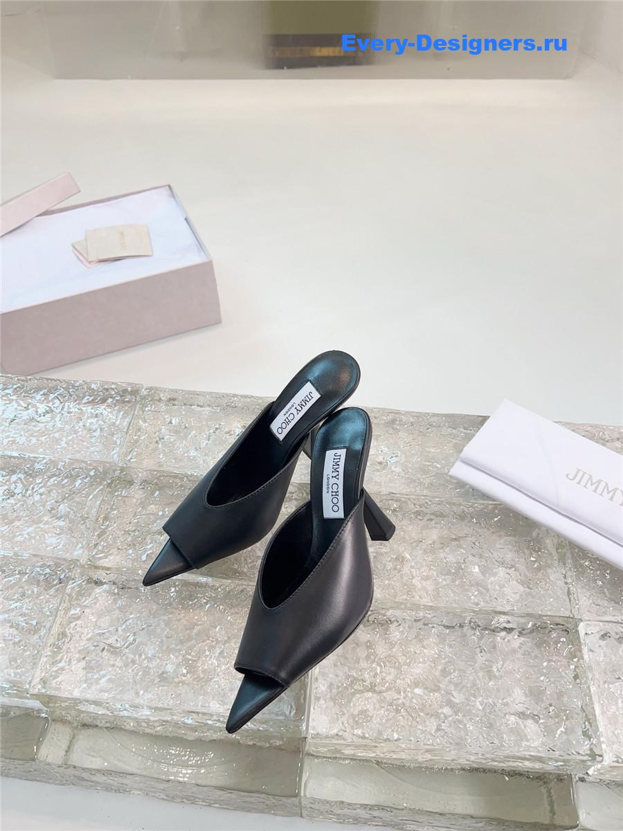 J1m*y Ch00 maryanne 100mm black peep-toe mules
