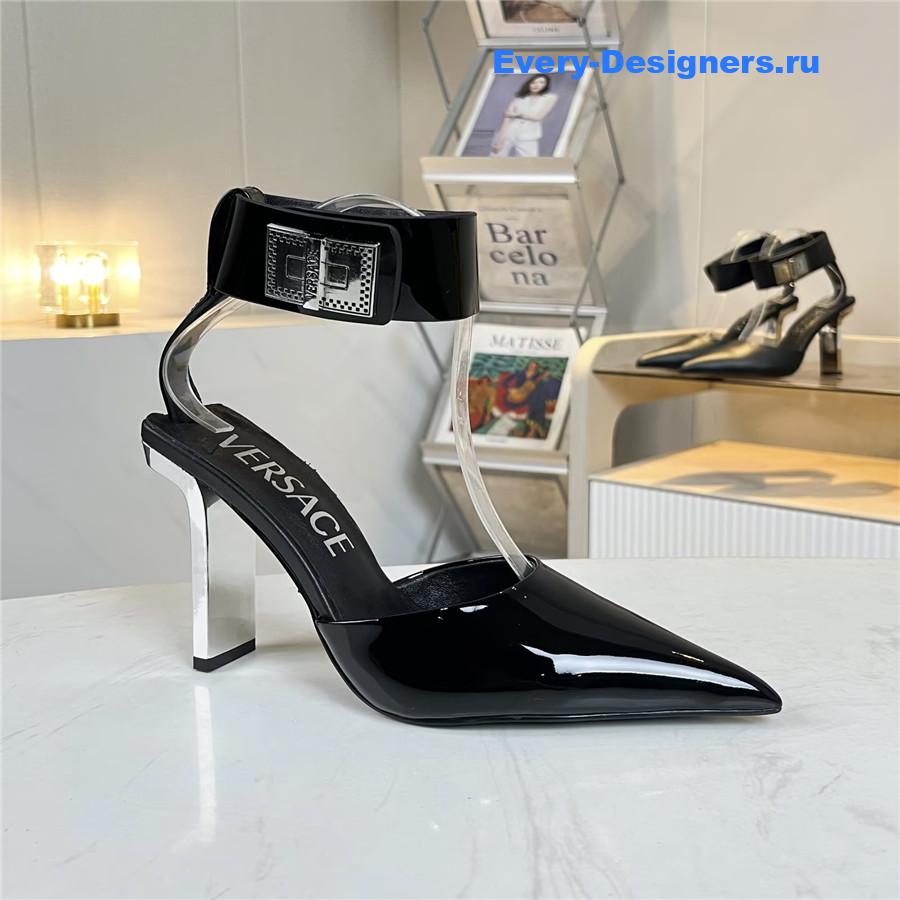 Versace Slice 105mm Patent Slingback Pumps Black