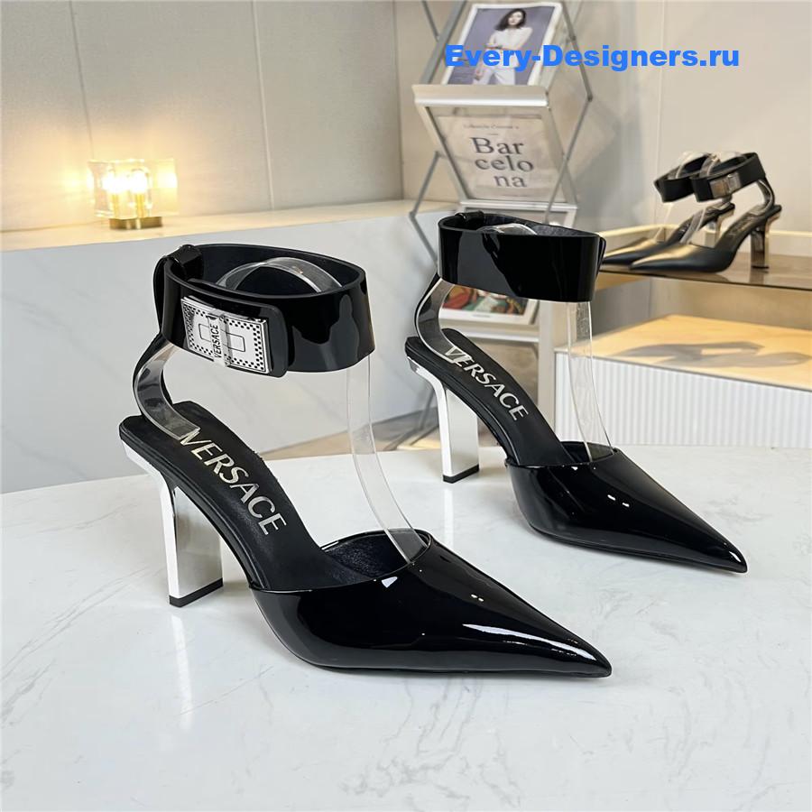 Versace Slice 105mm Patent Slingback Pumps Black