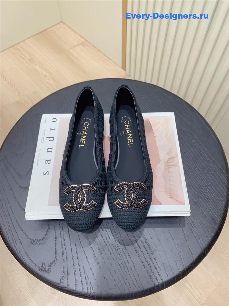 Ch**el cc black raffia ballet flats