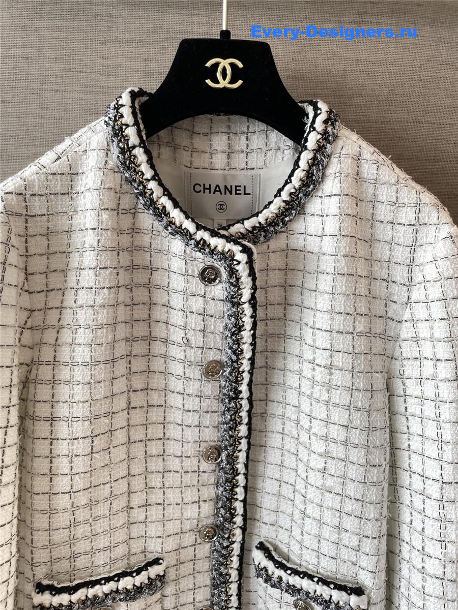 Ch**el tweed white check coat