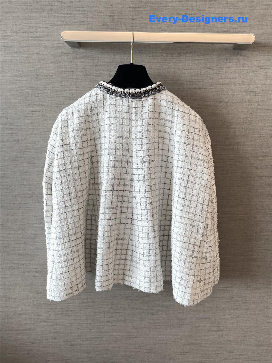 Ch**el tweed white check coat