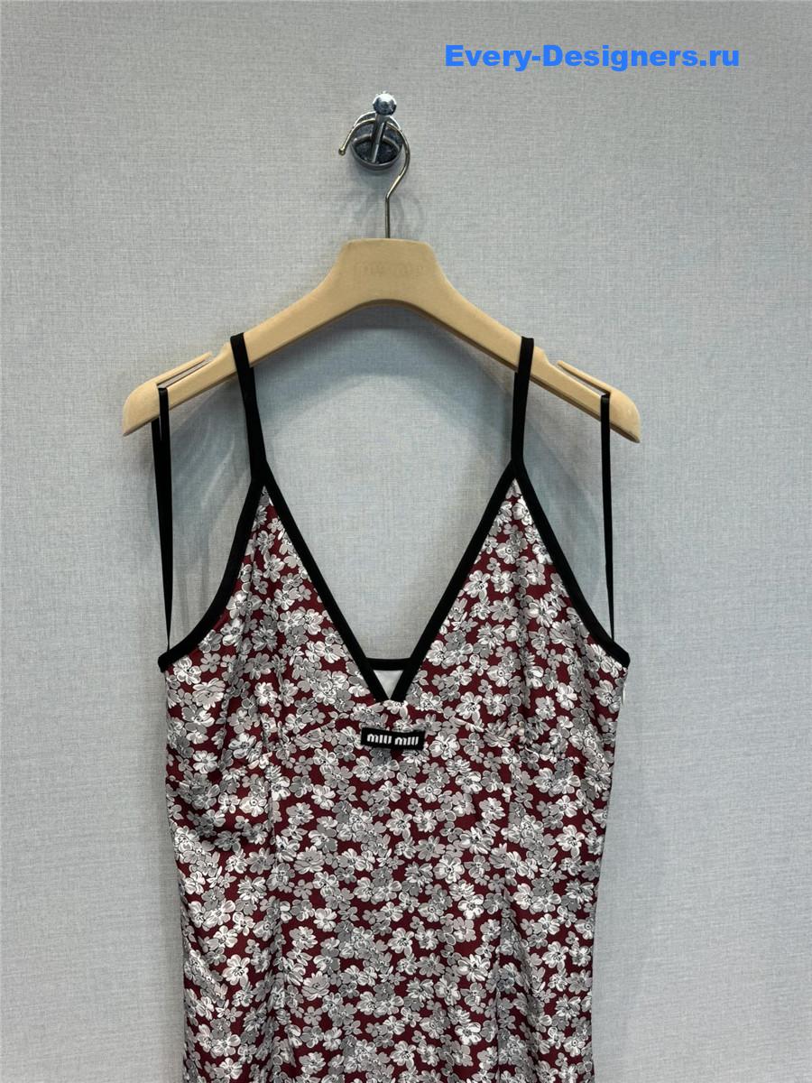 Miu Miu Floral V-Neck Suspenders Maxi Dress