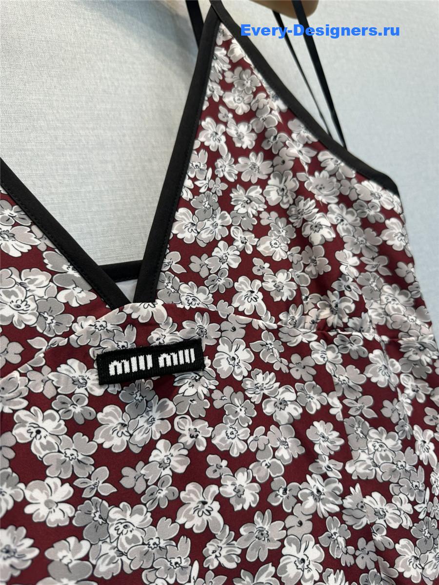 Miu Miu Floral V-Neck Suspenders Maxi Dress