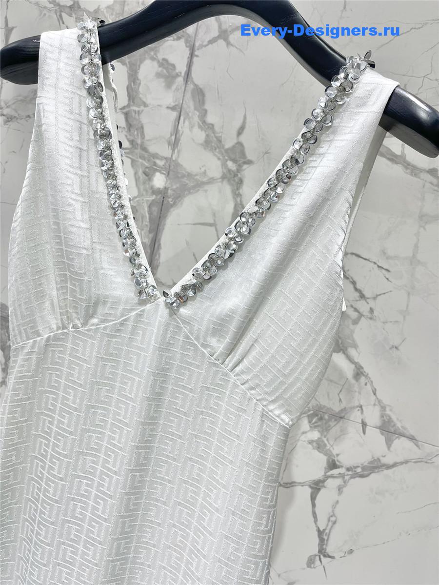 Balmain White Silk Beaded Dress