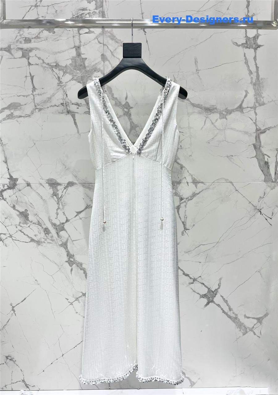 Balmain White Silk Beaded Dress
