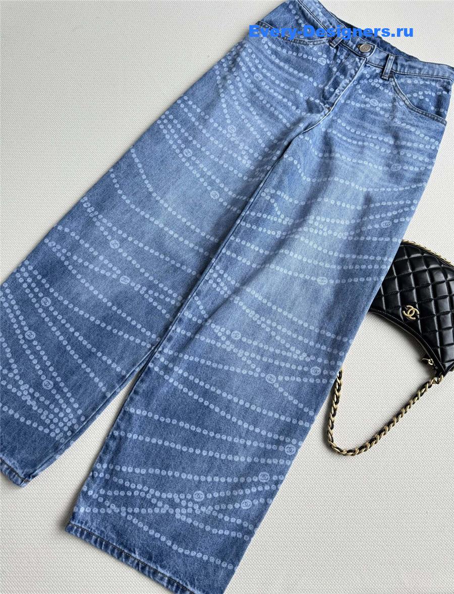 Ch**el laser-permed wide-leg jeans