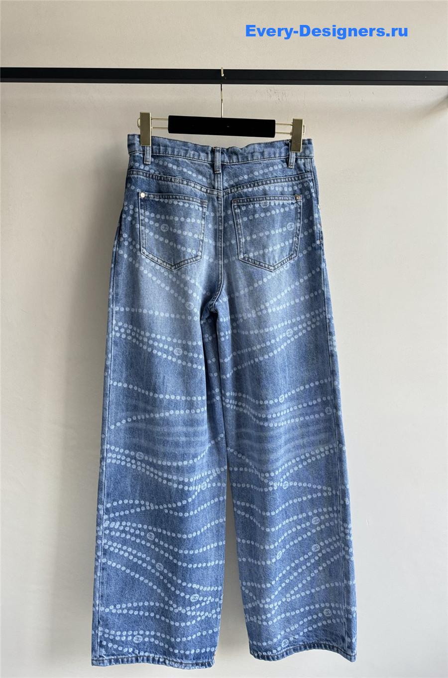 Ch**el laser-permed wide-leg jeans