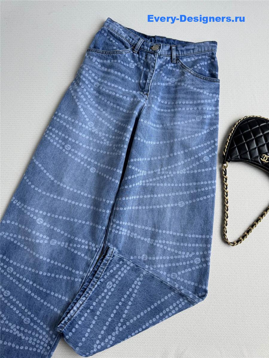 Ch**el laser-permed wide-leg jeans