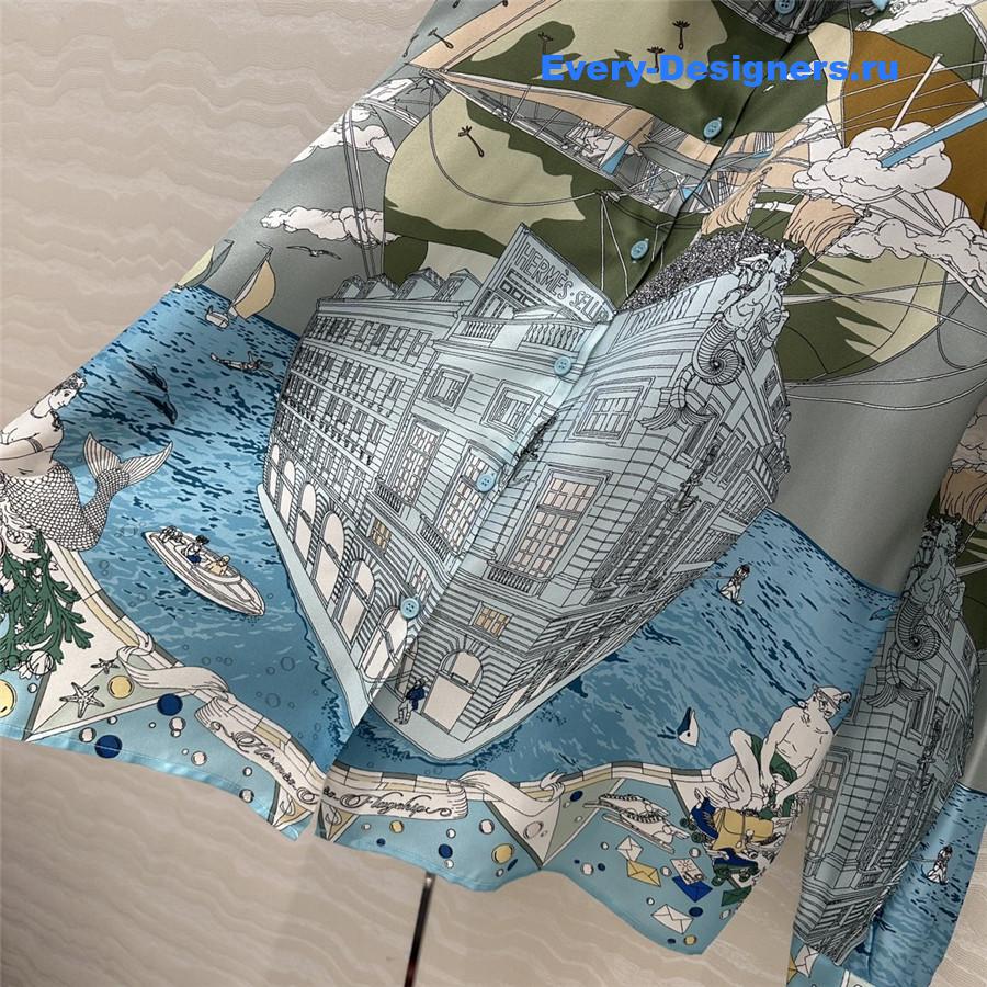 H**me5 cruise party scarf print silk shirt