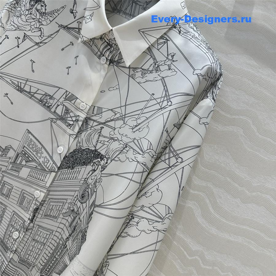 H**me5 gray scarf print silk shirt