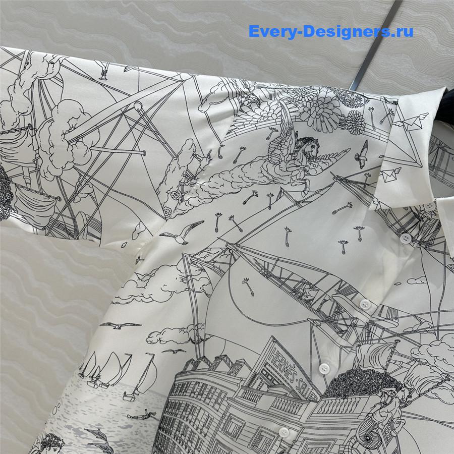 H**me5 gray scarf print silk shirt