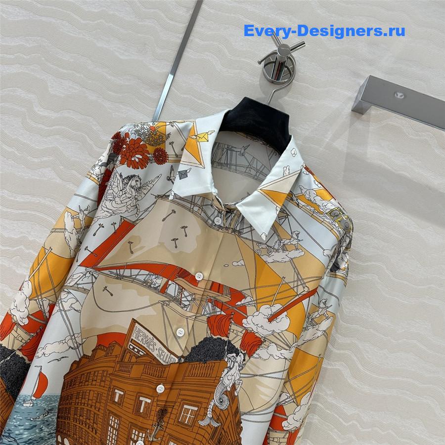 H**me5 orange scarf print silk shirt