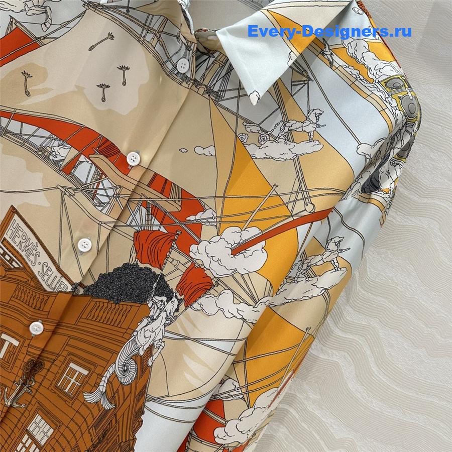 H**me5 orange scarf print silk shirt