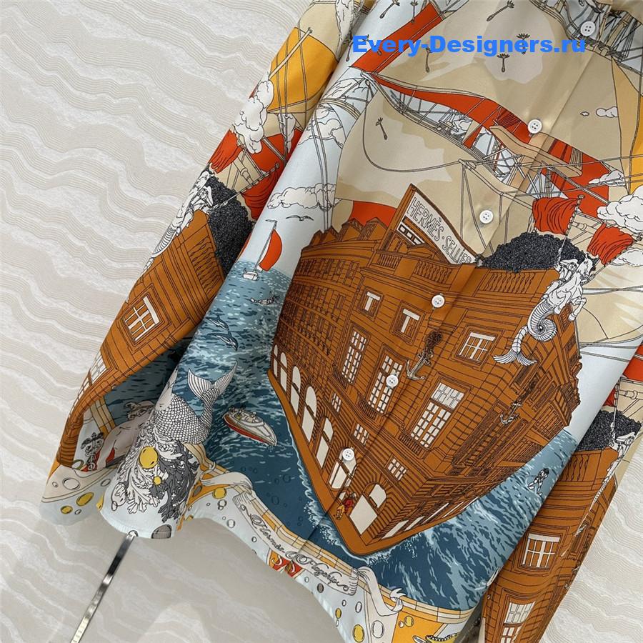 H**me5 orange scarf print silk shirt