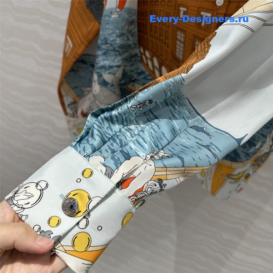 H**me5 orange scarf print silk shirt