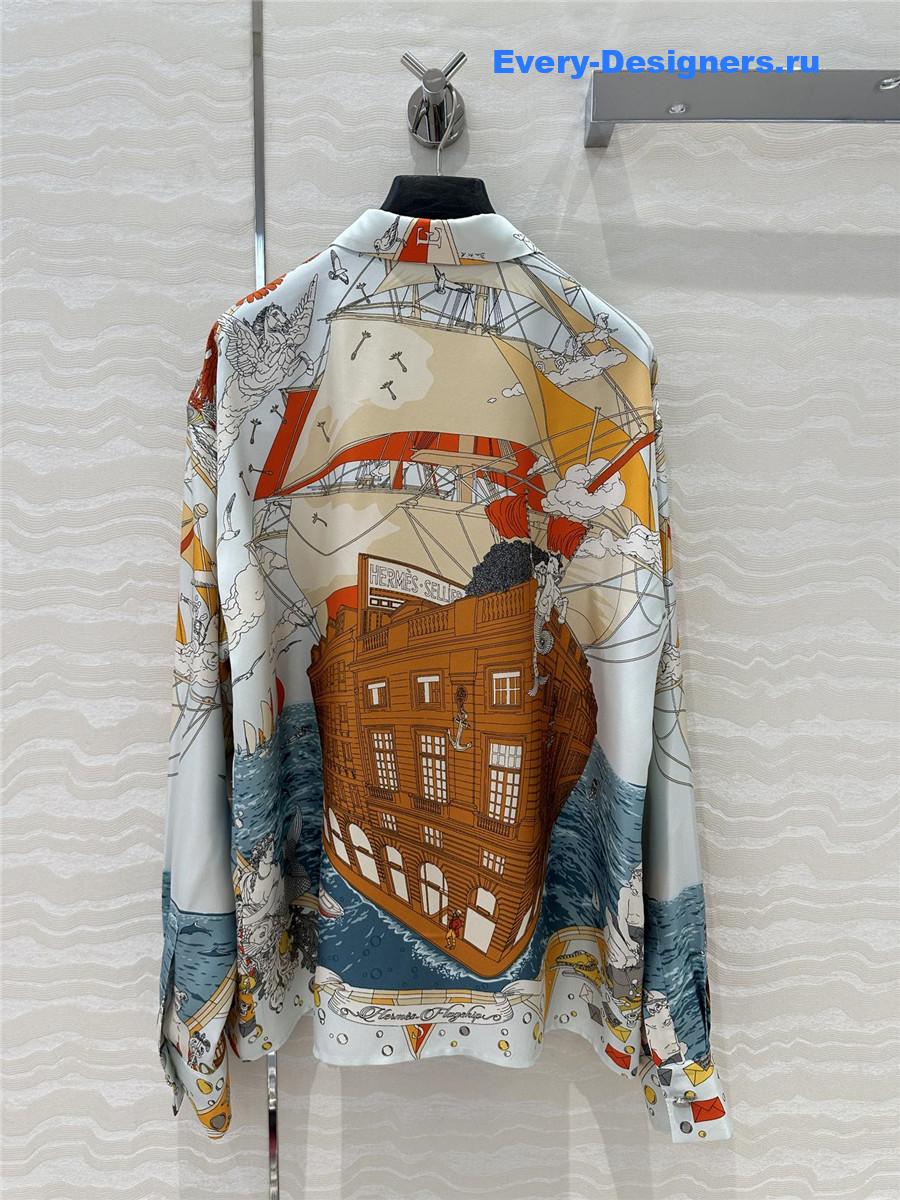 H**me5 orange scarf print silk shirt