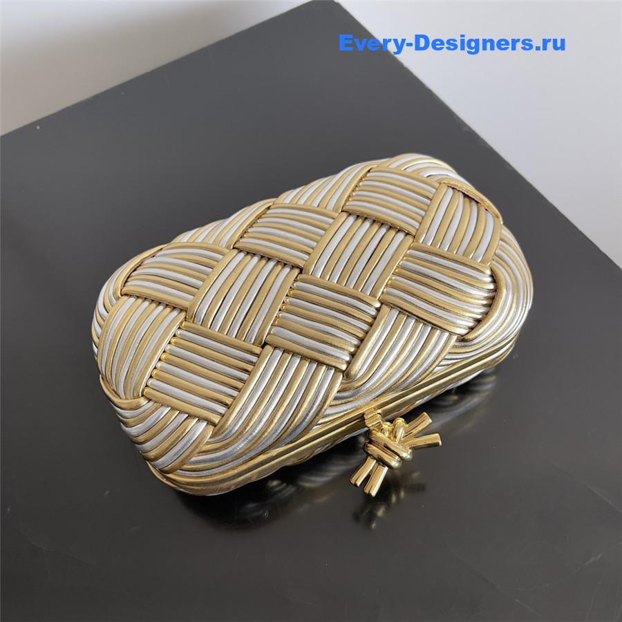 b0tt*ga Ven*ta minaudière gold silver knot clutch