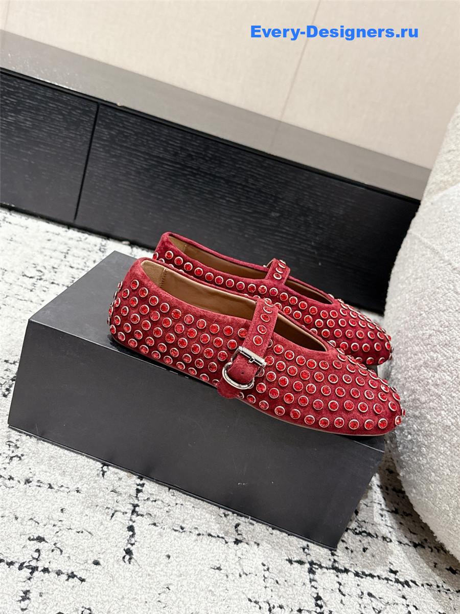 ALAÏA Garnet Red Strass Ballet Flats