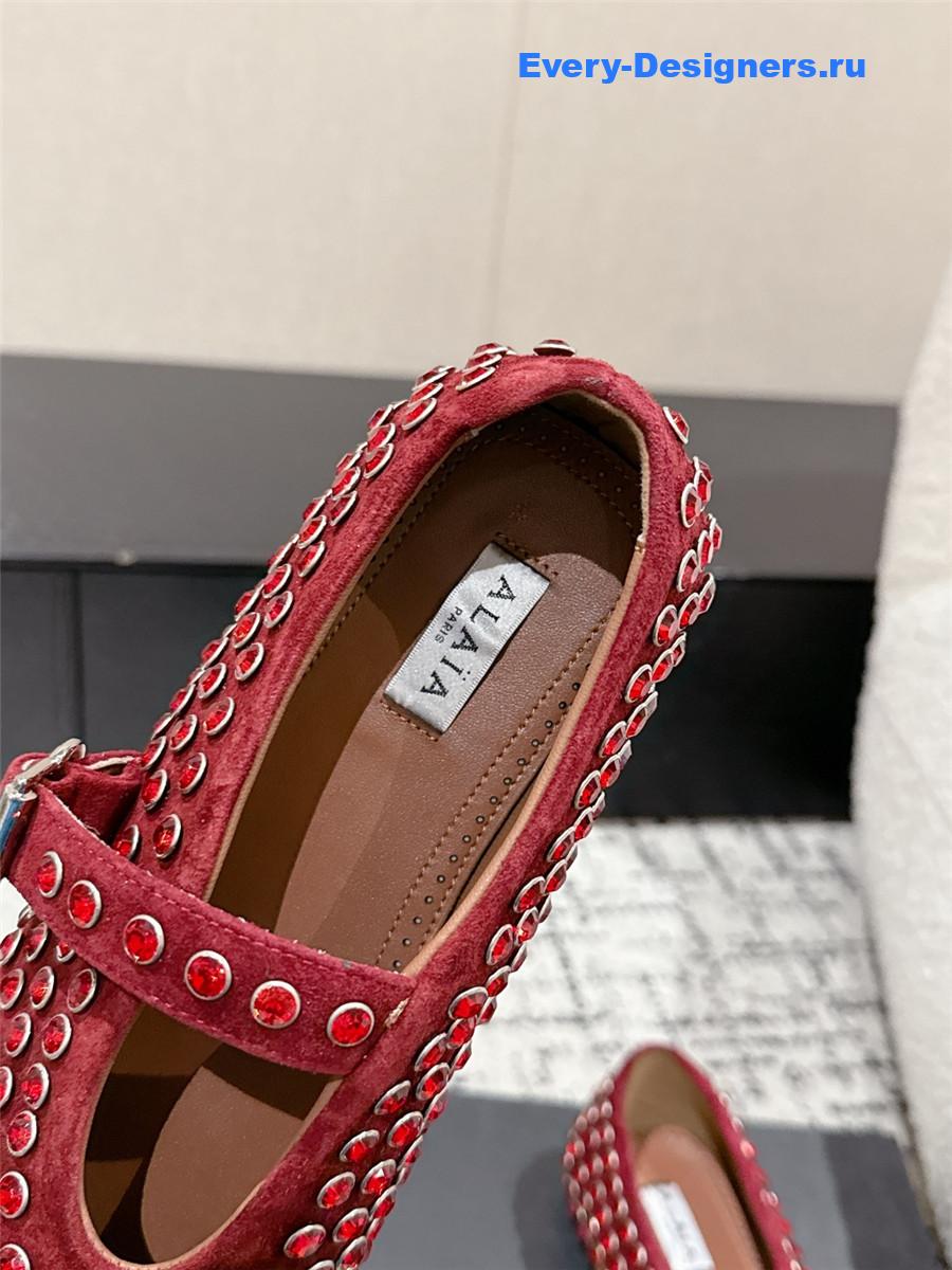 ALAÏA Garnet Red Strass Ballet Flats