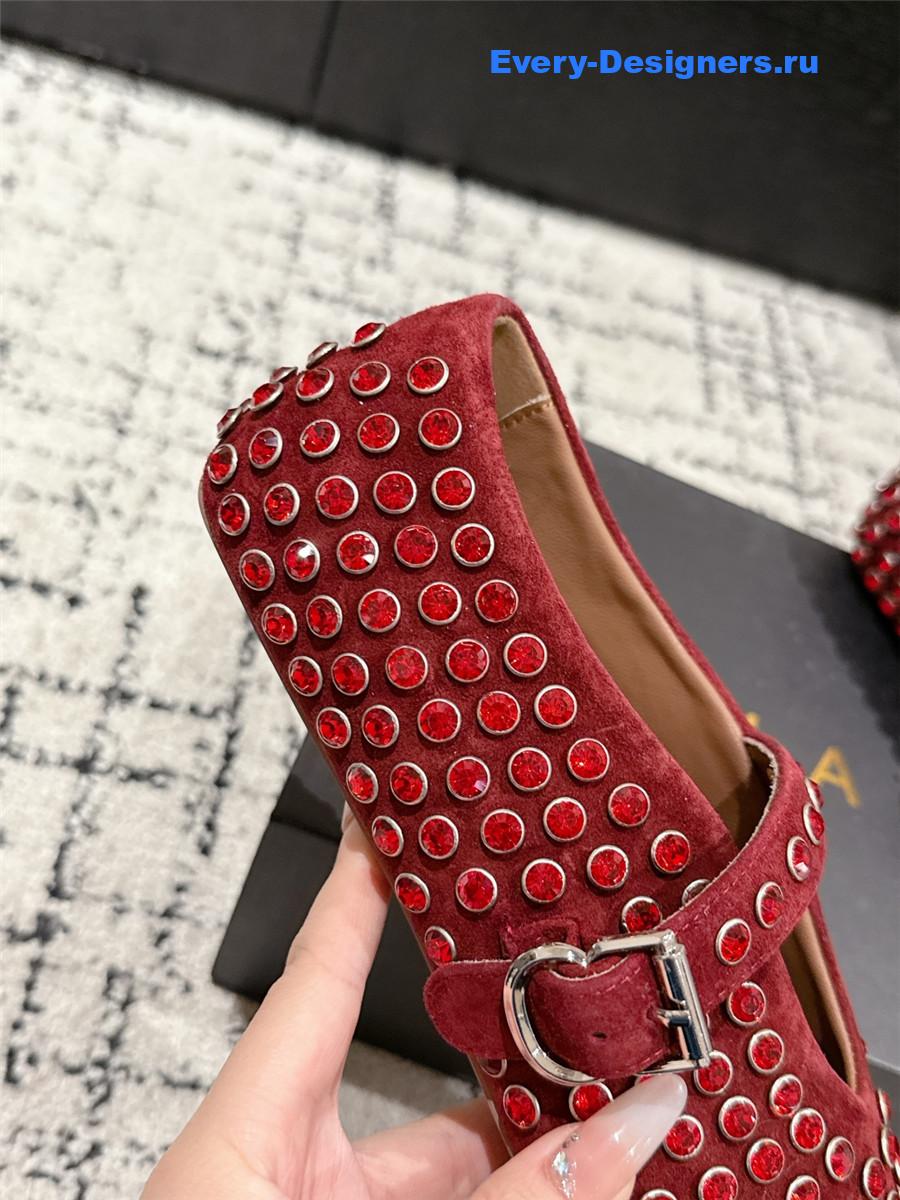 ALAÏA Garnet Red Strass Ballet Flats
