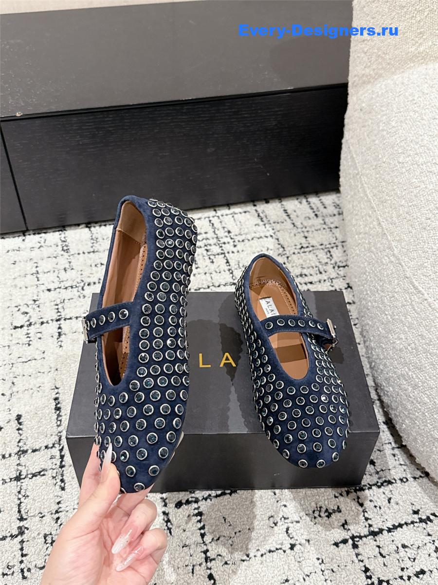ALAÏA Garnet Blue Strass Ballet Flats