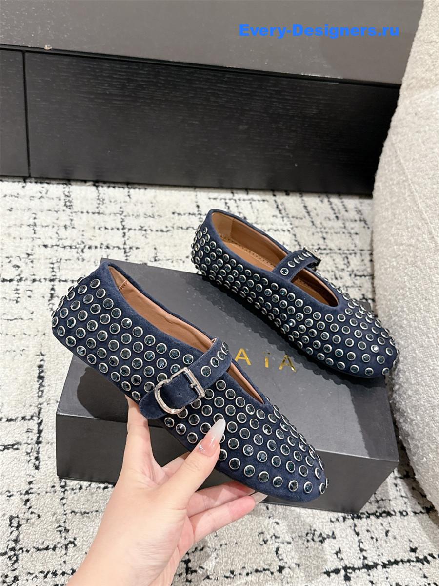 ALAÏA Garnet Blue Strass Ballet Flats