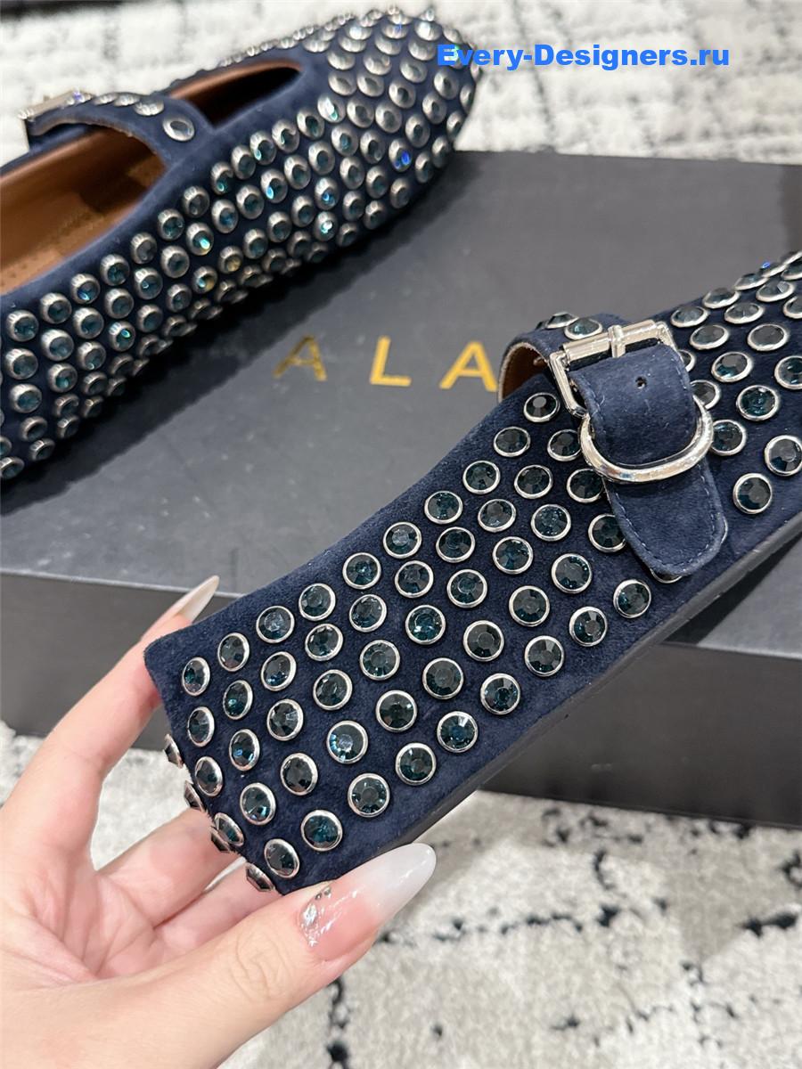 ALAÏA Garnet Blue Strass Ballet Flats