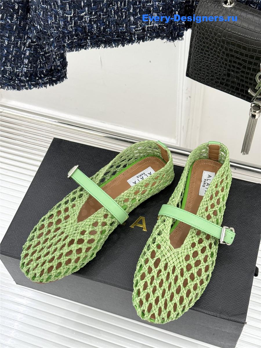 ALAÏA Green Woven Mesh Ballet Flats