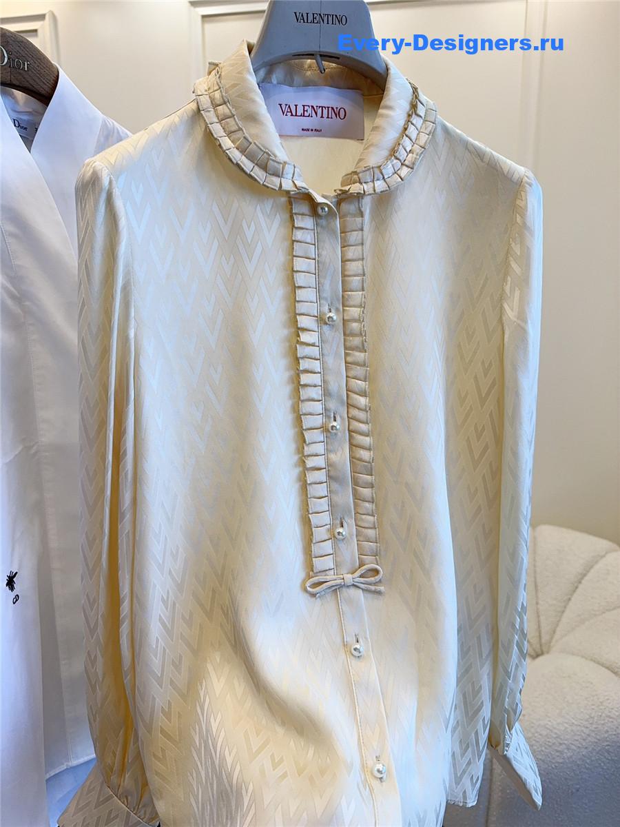 Va1e*ntin0 grid silk ruffle shirt