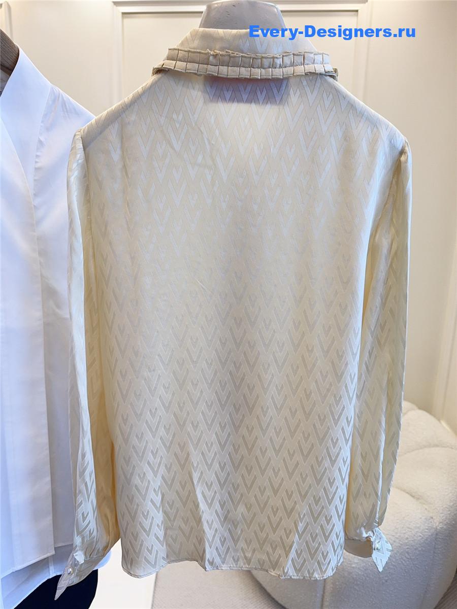 Va1e*ntin0 grid silk ruffle shirt