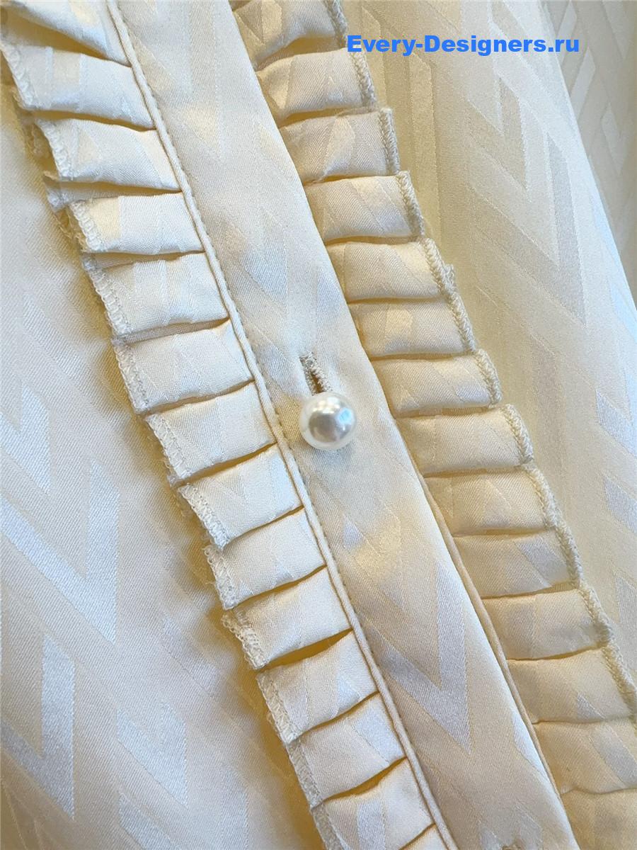 Va1e*ntin0 grid silk ruffle shirt