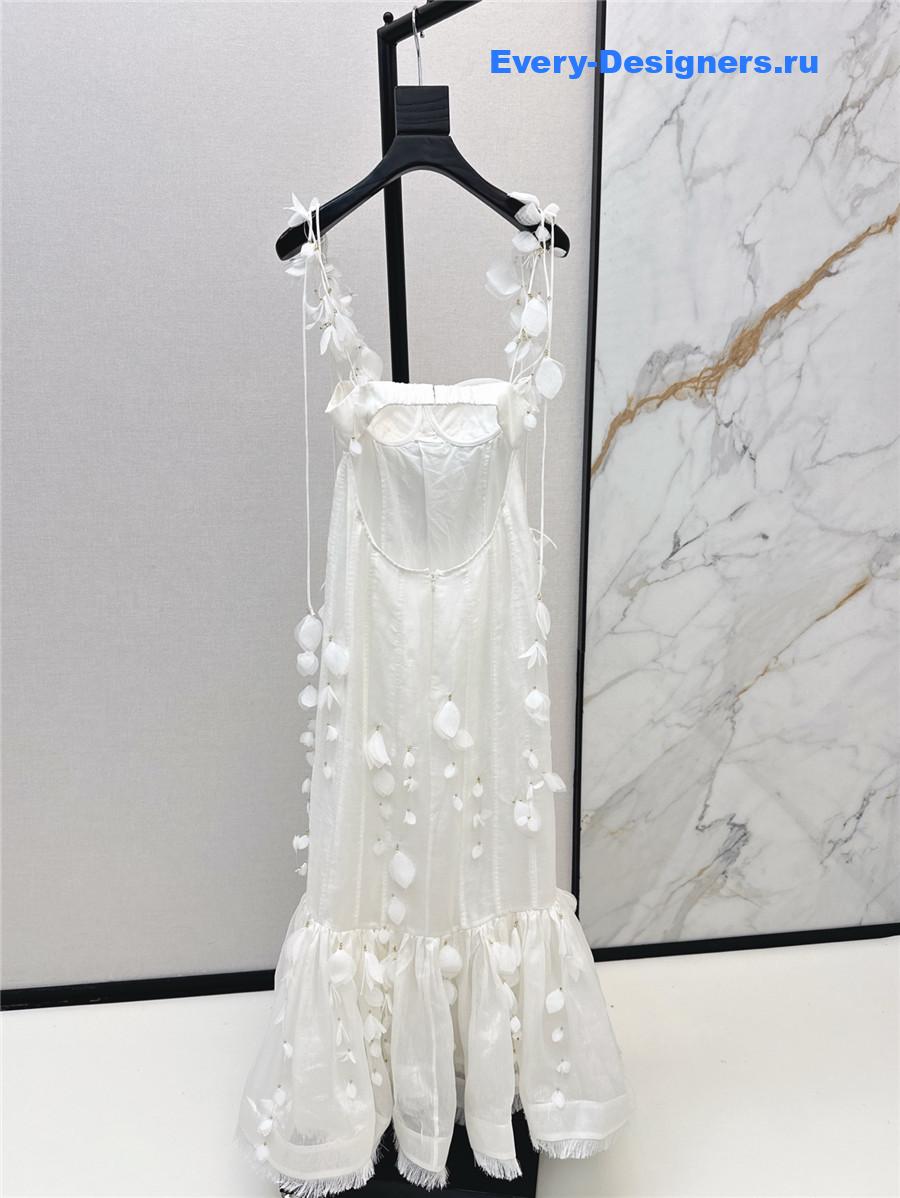 Zimm White Petal Midi Dress