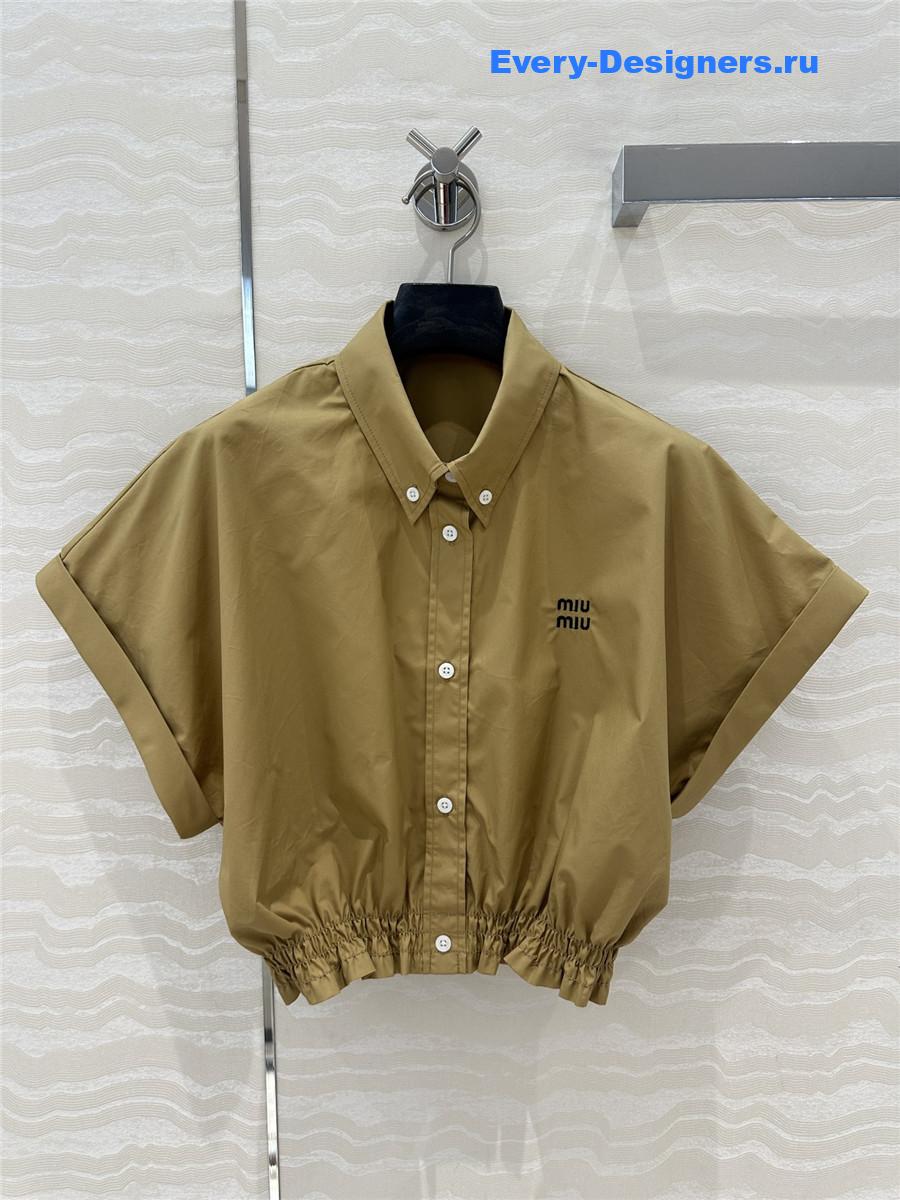 Miu Miu Cropped Cotton Shirt In Brown