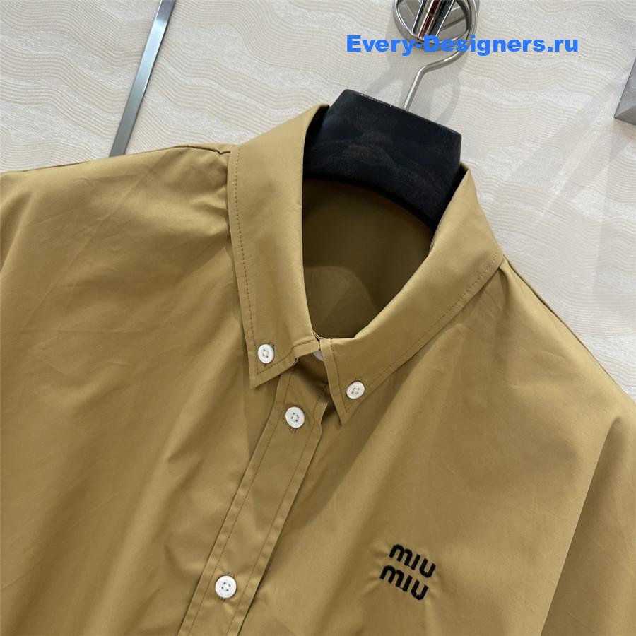 Miu Miu Cropped Cotton Shirt In Brown