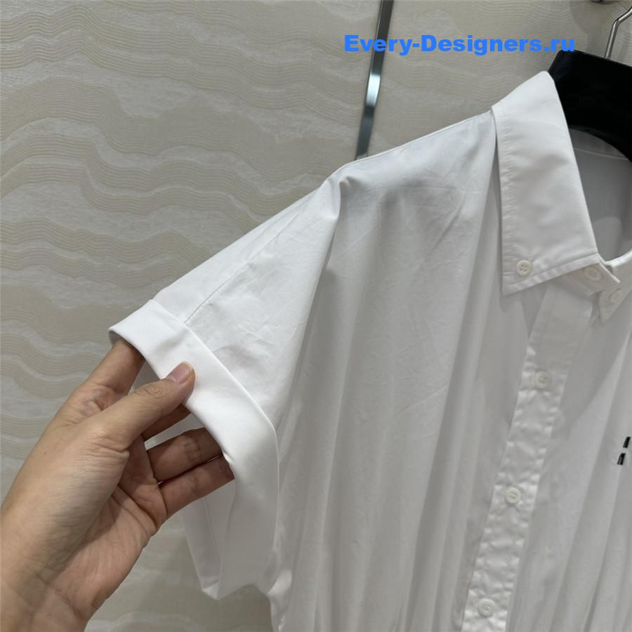 Miu Miu Drawstring-Waist Silk Midi Shirtdress in White