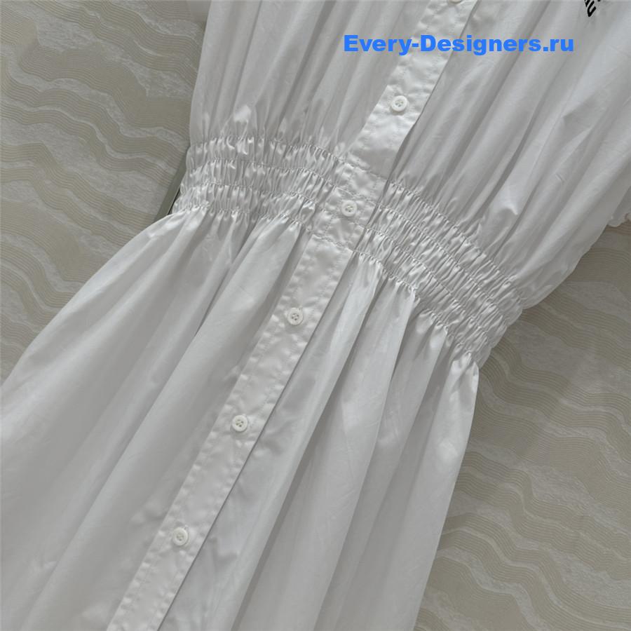 Miu Miu Drawstring-Waist Silk Midi Shirtdress in White