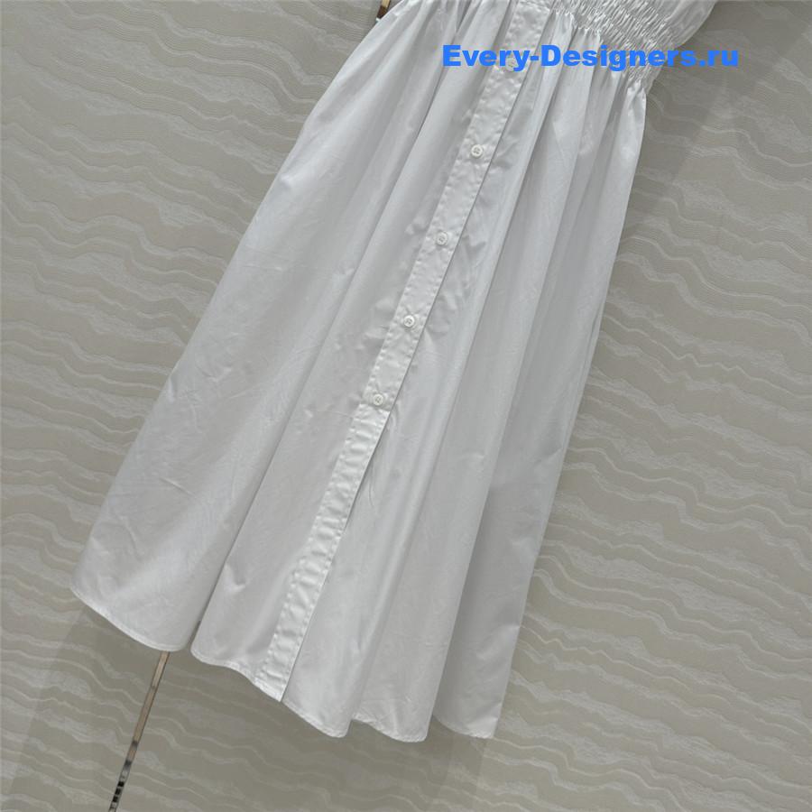 Miu Miu Drawstring-Waist Silk Midi Shirtdress in White