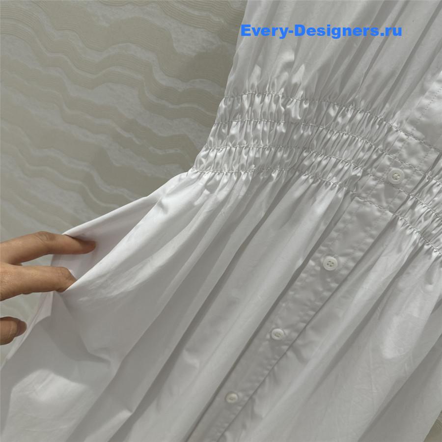 Miu Miu Drawstring-Waist Silk Midi Shirtdress in White