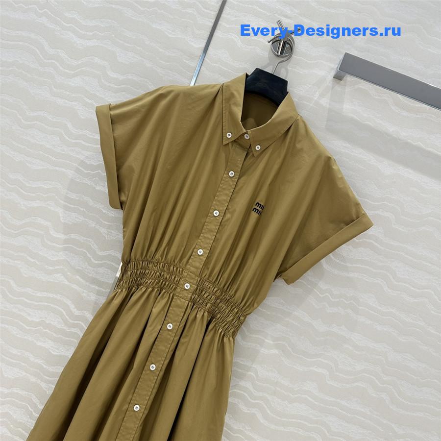 Miu Miu Silk Shirtdress In Brown