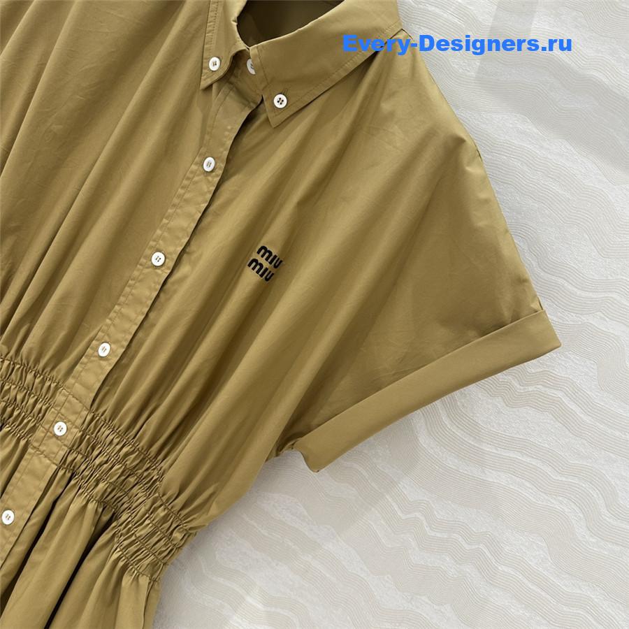 Miu Miu Silk Shirtdress In Brown