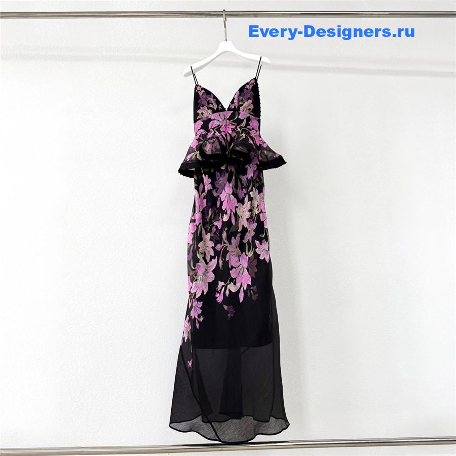 Zimm Dawning Ruffle Slip Dress in Black